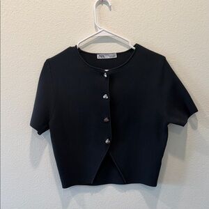Zara Women's Black Short Sleeve Button-Down Shirt